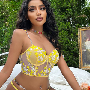 ZZYUP 632 <span class=keywords><strong>Bustier</strong></span> Corset en Dentelle Jaune Lingerie Sexy Vente en Gros en Petite Quantité Jarretière Ceinture Gaine Amincissante T-Back - Product Image 1