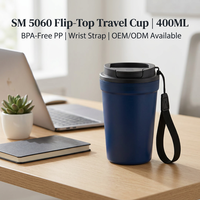 Gobelet à café en PP de 400 ml avec couvercle à clapet et cordon, logo personnalisé, léger (115 g), mug de voyage, vente en gros de mugs à café en plastique