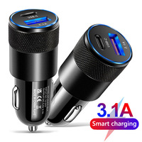 Petit acier métal alliage d'aluminium 15W 3.1A USB C téléphone chargeur de voiture adaptateur rapide USB chargeur de voiture