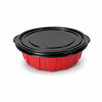 Bol en plastique de qualité supérieure 1300-205 rouge et noir bicolore de qualité alimentaire pour la livraison de plats gastronomiques à emporter