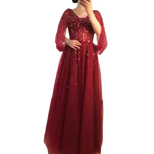 Wine Red Sequined A Line Evening Dresses Serene Hill LA70855 Women Formal Party Wear Gowns Mother of the Bride