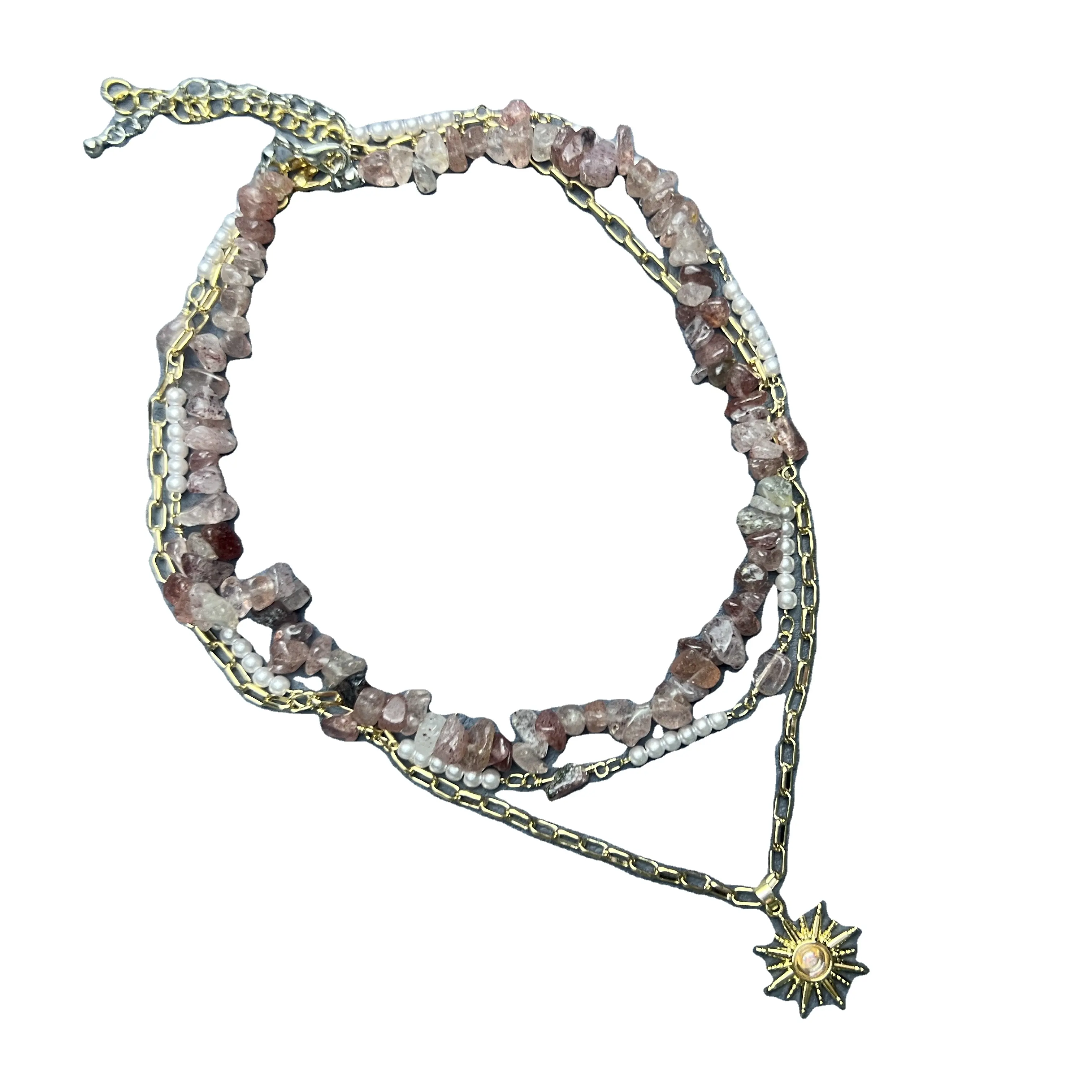 Fashion Hot Sale 3 Layers Necklace Crystal Stone Necklace Pearl with Crystal Stone Necklace for Women Girls Wholesaler