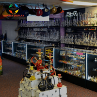 Vitrine en verre trempé noir au design moderne, 3 étagères en verre, éclairage LED interne, écologique, robuste, pour les centres commerciaux