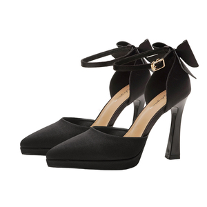 Women's Platform Stiletto Heels Sweet Style Satin Bow Pointed Toe Strappy <b>Sandals</b> Stylish High Heel <b>Sandals</b> for Women - Product Image 2