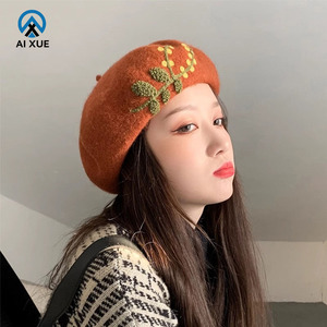 <span class=keywords><strong>Chapeau</strong></span> béret en feutre de laine perlé pour <span class=keywords><strong>femme</strong></span>, mode décontractée, idéal pour les voyages en extérieur et la peinture hivernale - Product Image 1