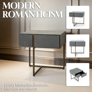 Table de <span class=keywords><strong>chevet</strong></span> contemporaine minimaliste nordique pour chambre à coucher, en tissu velours doux et pieds en acier inoxydable - Product Image 1