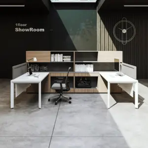 MFC 2-4-6 tempat duduk meja kerja kantor meja dapat diperpanjang dengan laci staf untuk ruang kecil