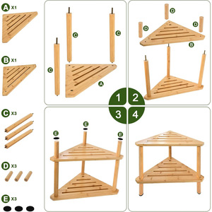 Tabouret de douche d'angle en bambou 17x15x12 pouces avec étagère de rangement pour salle de bain - Product Image 4