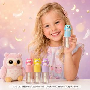 ISMAN 4ML Tube de brillant à lèvres vide en forme de hibou mignon, avec embout en silicone plume, récipient transparent, grand applicateur brosse, emballage cosmétique pour enfants - Product Image 2