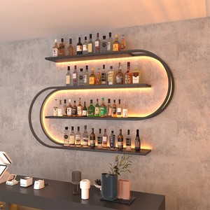 Meuble de rangement mural moderne en fer forgé, style industriel, pour bouteilles de vin et de bière, inspiré du vent, pour bar, restaurant, salle à manger, avec affichage lumineux - Product Image 5