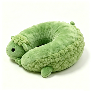 Green <b>Double</b>-Headed Sheep Neck <b>Pillow</b> - Soft Fluffy Plush U-Shaped Travel <b>Pillow</b>, Kids’ Airplane/Car Ride Neck Support - Product Image 3