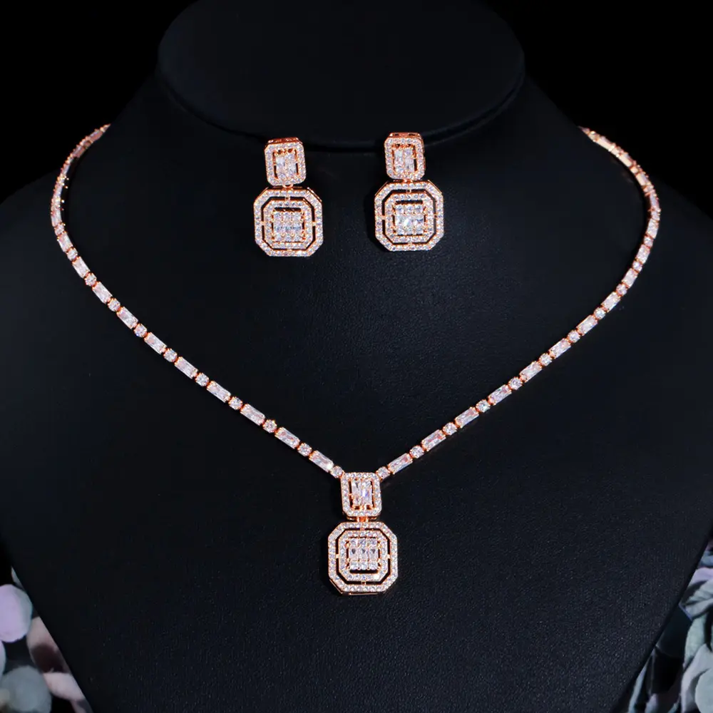 New Hot exquisite 3A+ CZ Cubic Zirconia jewellery wedding necklace set dubai jewelry sets