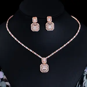 New Hot Exquisite 3A + Cz Zirconia Sieraden Bruiloft Ketting Set Dubai Sieraden Sets