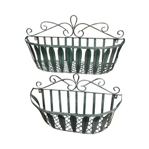Set of 2 outdoor window Wrought iron wall basket planter garden metal plant stand hanging plant stand