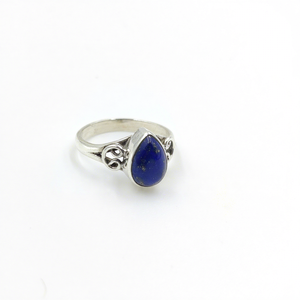 Bague en argent sterling 925 avec cabochon en lapis-lazuli naturel en forme de goutte, bijoux bohèmes faits à la main, tendance, pour les fêtes, vente en gros - Product Image 5