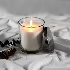 Commercio all'ingrosso di lusso moderno vendita calda vuoto profumato candele di soia con etichette personalizzate candele barattolo con coperchio in legno