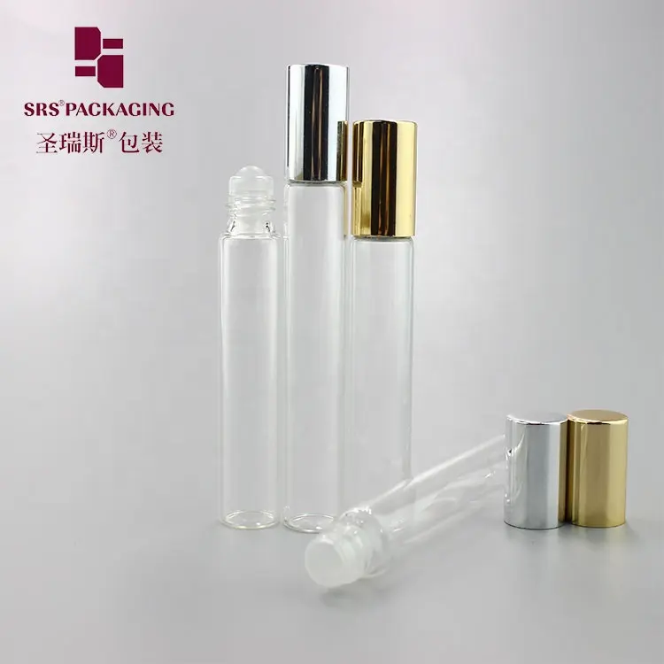 एसआरएस पैकेजिंग उच्च गुणवत्ता 3ml 5ml 8ml 10ml 15ml स्पष्ट खाली ग्लास इत्र पर रोल आवश्यक तेल की बोतल