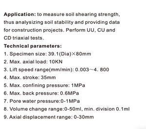 Equipo de Prueba Triaxial de Servicio Ligero de 10KN, Instrumento Geotécnico para Pruebas de Compresión y Resistencia Triaxial de Muestras de Suelo - Product Image 4