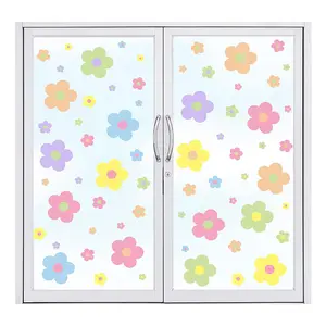 Custom Thick Flowers Window Clings Back to School Flowers Jelly Window Stickers Preppy Trendy for Girl Teen Home Room Classroom