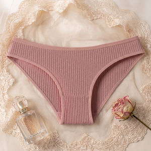 Culottes de bikini côtelées en coton pour femmes, couleur unie, taille mi-haute, confortables, pour le sport - Product Image 2