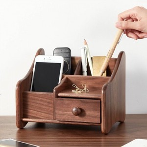 Caja de almacenamiento de escritorio de madera maciza con cajón para organizadores de escritorio de oficina - Product Image 1