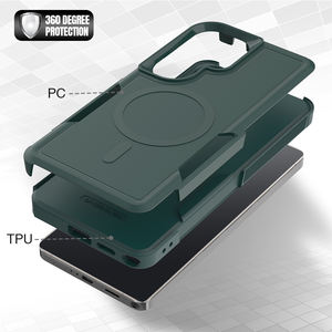 כיסוי טלפון נייד ירוק נגד זעזועים, כיסוי מט לסמסונג S26 אולטרה, כיסוי מגנטי לטלפון סלולרי, כיסוי היברידי TPU PC <span class=keywords><strong>2</strong></span> ב-1, כיסוי אחורי - Product Image 2