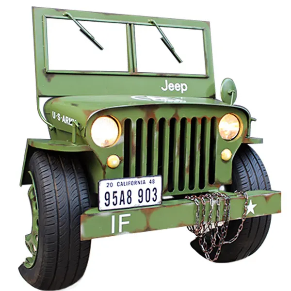 Modelo retro militar de estilo Punk, 1,5 m, coche con luz, modelo jeep del Ejército de los EE. UU., ornamento para decoración de mural de bar de cóctel