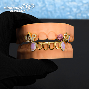Factory Wholesale Custom BAP <strong>Crown</strong> Brain Opal Grillz Hip Hop Style Fine Grillz Fashionable <strong>Silver</strong> Moissanite <strong>Teeth</strong> Grillz - Product Image 5