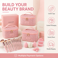 Logo personnalisé 40 pièces Outils de beauté Bandeau pour cheveux Éponge de maquillage pour le visage, les yeux, le blush et la poudre de maquillage Trousse de maquillage Ensemble de pinceaux de maquillage