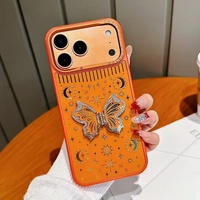 Étui de téléphone magnétique de luxe en PC avec design papillon en cristal et finition miroir pour 17/16/15/14/13 Pro Max