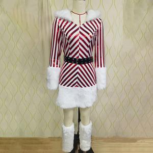 3 pcs/सेट महिला क्रिसमस हुडेड ड्रेस अप सर्दियों मखमली स्ट्रिप्ड ms क्लॉस सेंटा कॉस्प्ले पोशाक पोशाक - Product Image 2