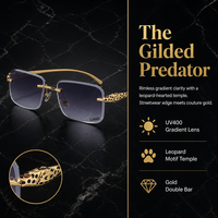 Lunettes de soleil de luxe 2026 OEM ODM sans monture, dégradées, motif léopard panthère, teintées, pour la conduite, unisexe, vente en gros, logo personnalisé, designer