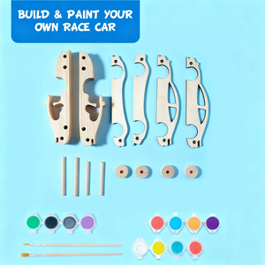 Juguete de vapor fácil de montar, coches de carreras de madera DIY, pinta tu propio Kit de pintura de coche de madera <span class=keywords><strong>para</strong></span> niños, niñas, regalo de cumpleaños - Product Image 2