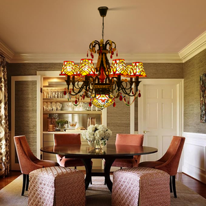 Tiffany açık krem kahverengi vitray kolye Modern victoria asmak aydınlatma armatürleri ile ayarlanabilir zincir & E26 baz - Product Image 4