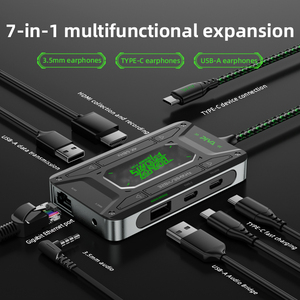 Adaptador de Audio PIVA <span class=keywords><strong>DS7</strong></span> 7 en 1 de 3.5mm 32Bit/384Khz, Hub USB Tipo <span class=keywords><strong>C</strong></span>, Estación de Acoplamiento para Juegos Tipo <span class=keywords><strong>C</strong></span> de 5Gbps, 1000M RJ45 LAN - Product Image 3