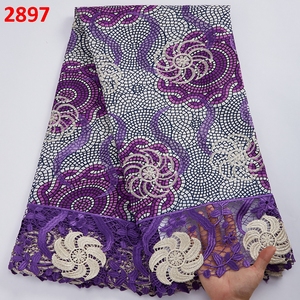 2897 di alta qualità Ankara stampa ricamato pizzo cera vendita calda tessuto africano Ankara con pietre ricamo tessuto cera chimica - Product Image 6