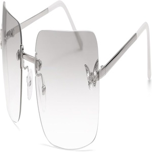 Trendy Luxury Women Butterfly Design Rectangle <b>Frameless</b> Shade Custom Metal Square Rimless Vintage Sunglasses Women - Product Image 1