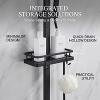 Ensemble de douche moderne en acier inoxydable poli, système de douche triangulaire à effet pluie et jets avec douchette à main, noir et chrome