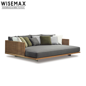 Canapé de salon moderne pour hôtel commercial, chaise longue en corde tressée pour l'extérieur, canapé en aluminium avec coussin pour patio, ensemble de canapé d'extérieur moderne - Product Image 2