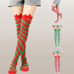 <span class=keywords><strong>Chaussettes</strong></span> fantaisie <span class=keywords><strong>rouges</strong></span> en sergé, style européen et américain, au-dessus du genou, avec nœud et rayures diagonales, pour femme, idéales pour Noël - Product Image 2