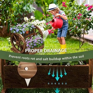 Support à fleurs en bois avec trou de drainage pour plantation en jardin, style rétro, utilisation extérieure - Product Image 1