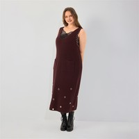 Robe Midi Décontractée Sans Manches en Maille Côtelée Bordeaux Grande Taille pour Femme, Respirante avec Poches, Coupe Droite, Idéale pour les Courbes – Collection Automne