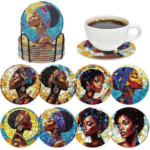 ชุดทำจานรองแก้วเพชร DIY ลายผู้หญิงผิวดำแบบกำหนดเอง งานศิลปะเพชรบนแก้วหลากสี สำหรับเครื่องดื่ม กาแฟ อุปกรณ์งานฝีมือ - Product Image 1