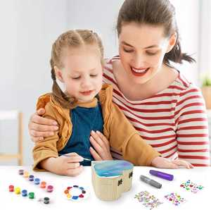 Peignez vos propres enfants en bois en forme de <span class=keywords><strong>coeur</strong></span> trésor diamants peinture boîte à bijoux Kit pour enfant en bas âge fille noël arts artisanat ensemble - Product Image 3