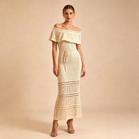 Robes sur mesure pour femmes, robe maxi bohème de plage à épaules dénudées, en dentelle crochetée, à volants, à ourlet festonné ajouré