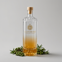 Bouteille cylindrique de 500 ml en verre super flint, couleur personnalisée, base volcanique, de luxe, vide, pour spiritueux, liqueur, whisky, vodka, gin, vente en gros, direct usine