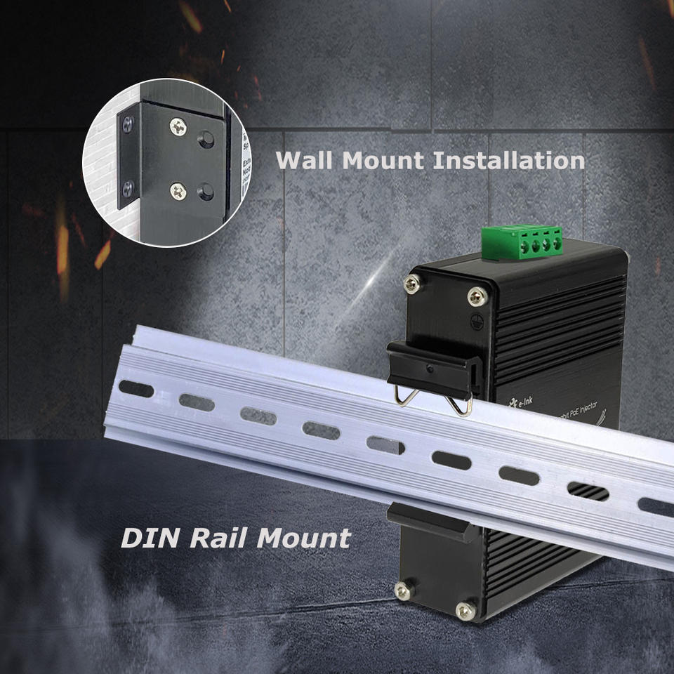 Industrial Gigabit PoE+ Injector PoE Injector with 12-48VDC Input DIN-Rail and Wall Mount
