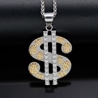 Symbole du dollar Iced Out Bling Bling Rotatif Or US Dollar Sign Pendentif Collier pour Dollar Store