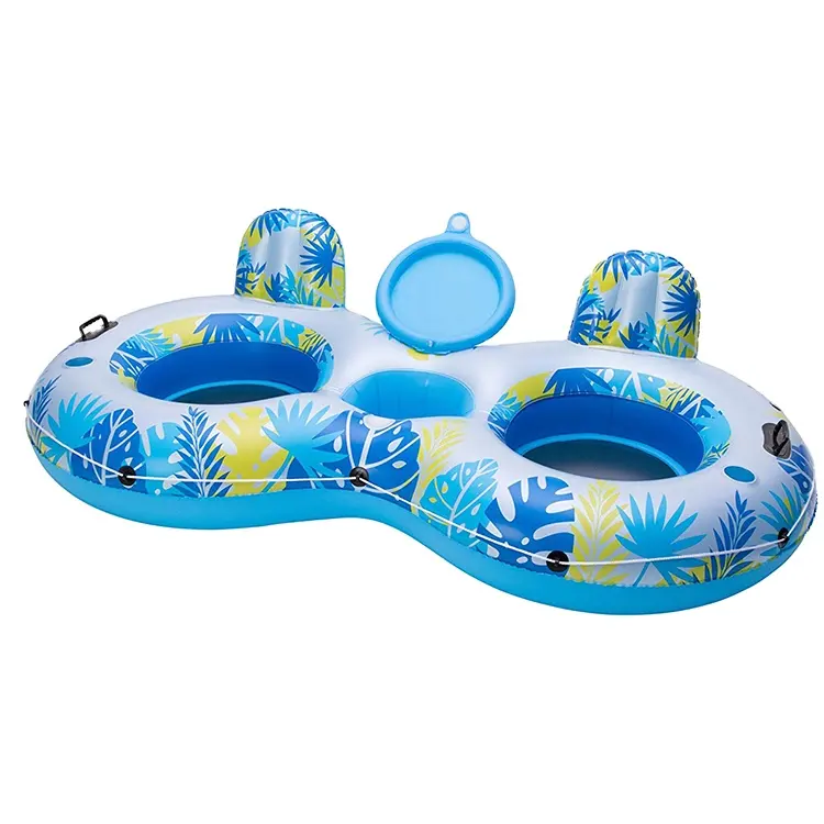 2 person floating island Big Inflatable Pool Floating Island Inner Tubes with Cup drink Holders for lake river beach or pool par