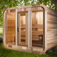 Sauna extérieur traditionnel pour 6 personnes Cuisinière 6kW Sauna carré en cèdre rouge Maison Vapeur infrarouge lointain Comprend un panneau de commande